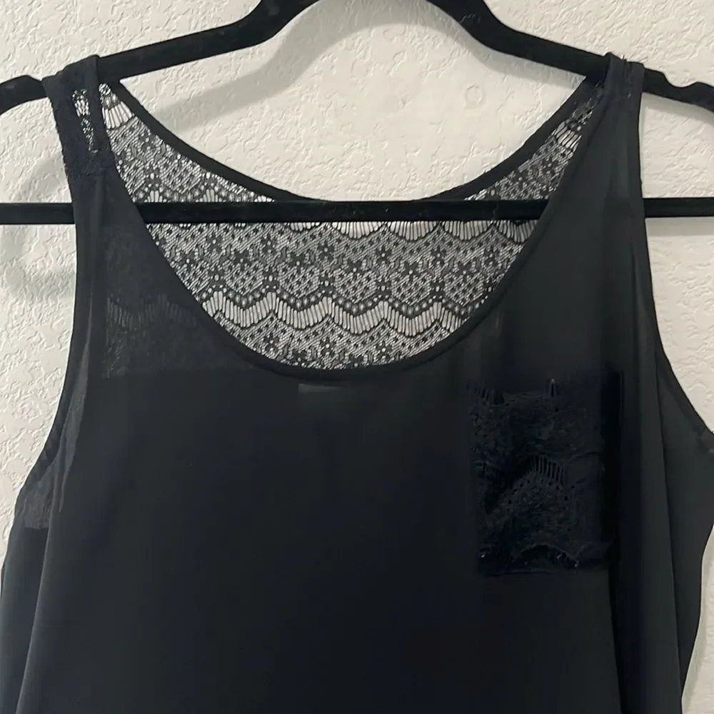 LOFT Sleeveless Lace Back and Pocket Camisole, Black, Size S - Picture 2 of 6